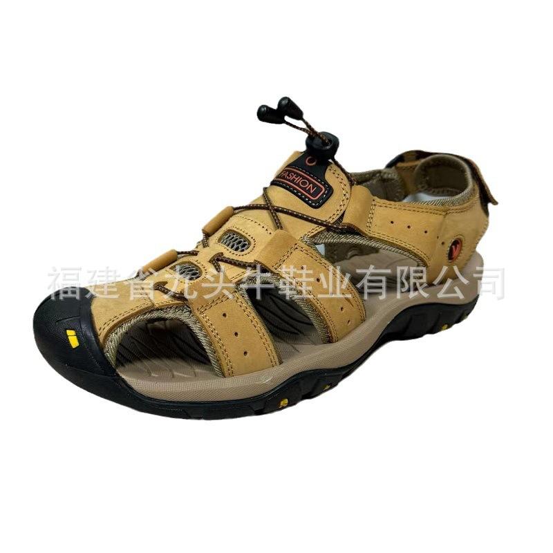 Summer Men's Large-size Sandals Outdoor Beach Shoes Velcro Bag Sandals Genuine Leather Head Layer Leather Breathable Casual Shoes