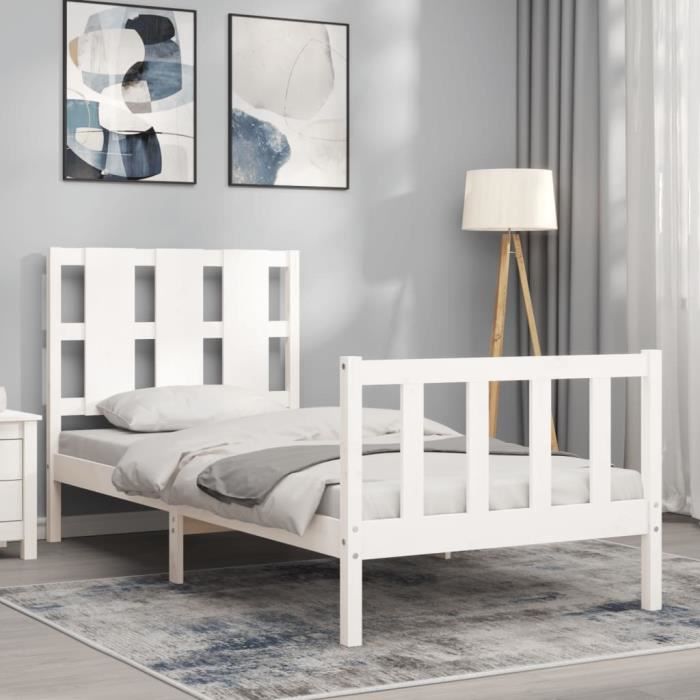 VidaXL Bed Frame with Headboard White 90x200 Cm Solid Wood 3192217