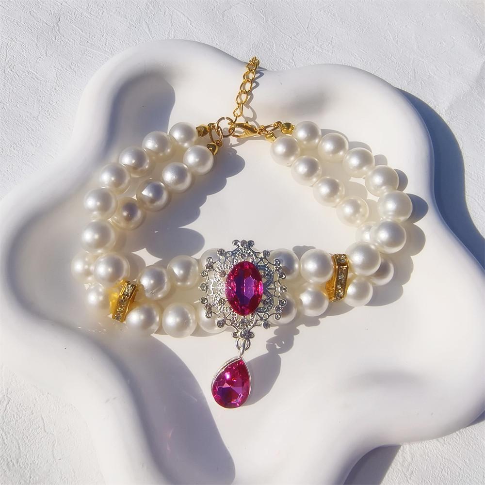 Original design pet heart of the ocean pearl necklace cat dog luxury gemstone double collar jewelry