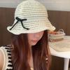 Sweet Bow Hollow Crimped Straw Hat Versatile Face Small Holiday Wind Beach Bucket Hat