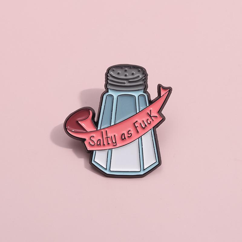 Unique Creative Cartoon Salt Shaker Brooch Fun Badge With Quirky Letter Design