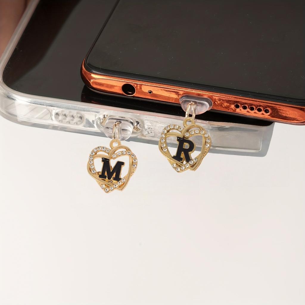 1 Exquisite Heart-Shaped Letter Phone Dust Plug, Dustproof, DIY Phone Decoration and Protection