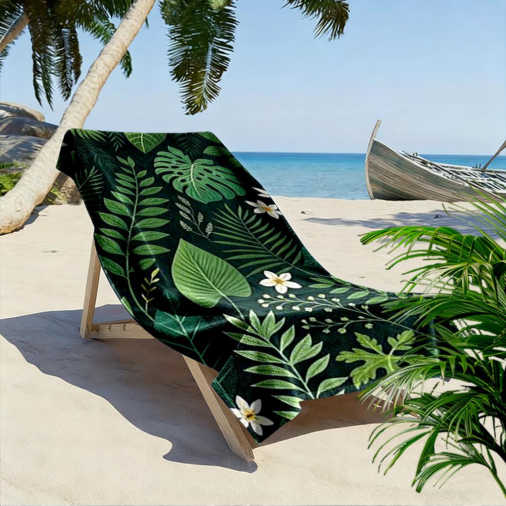 Tropical Leaves and White Flowers Design Beach towel quick-drying for travel outdoor sports jogging beach and swimming