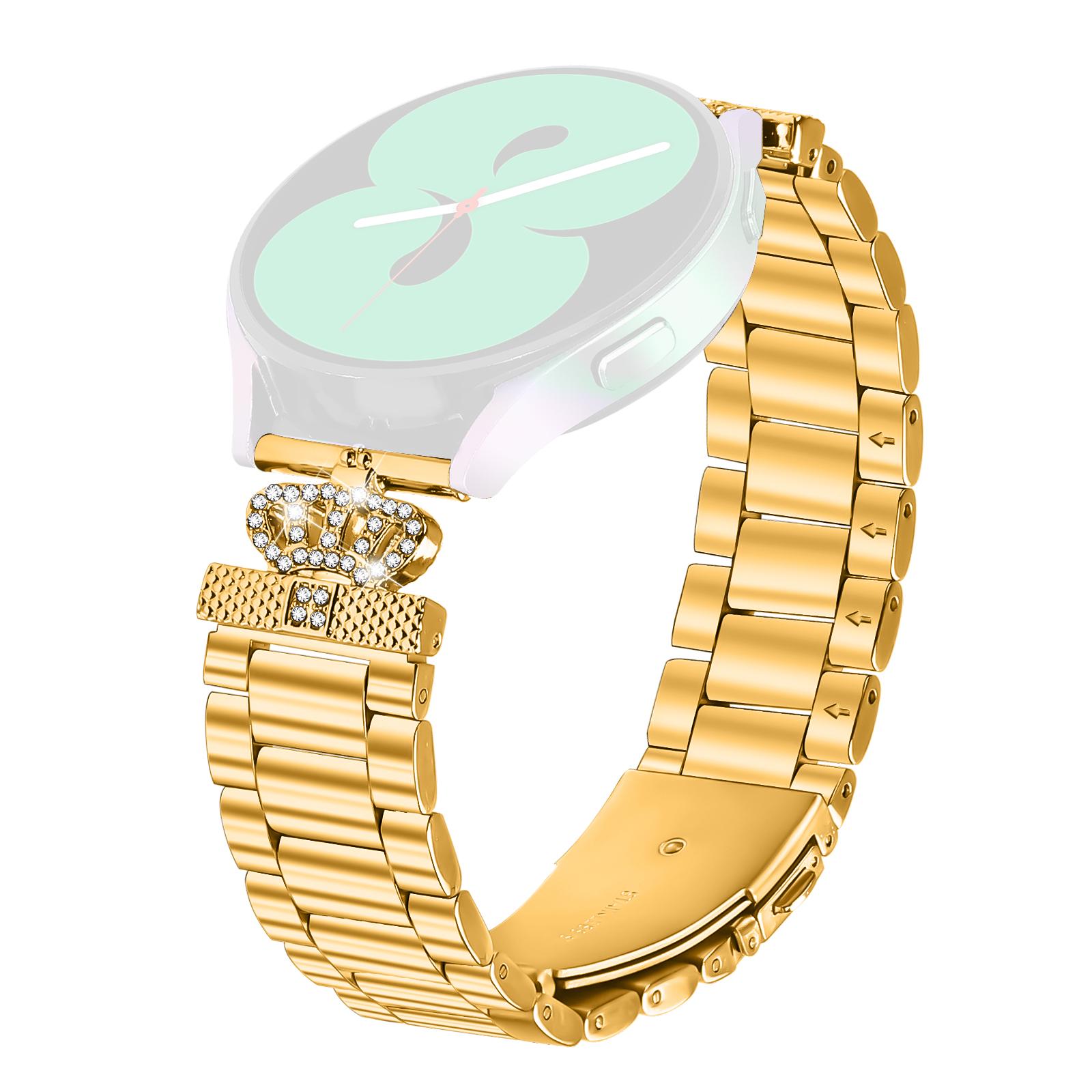 

For Huami Amazfit Bip 3 Pro/Bip 3 Stainless Steel Strap Crown Shape Rhinestone Decor Watch Band Gold