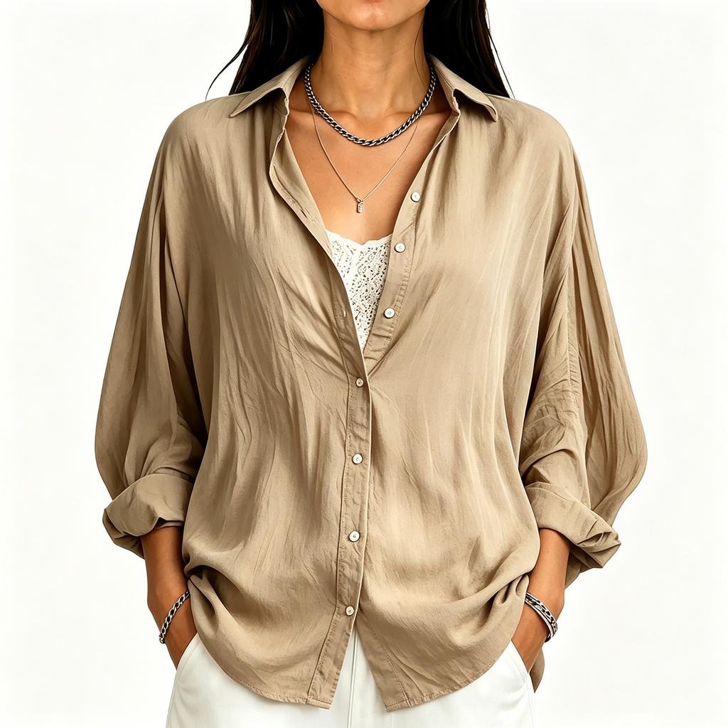 Women's Casual Button-Up Long Sleeve Shirt Blouse for Everyday Wear and Outings