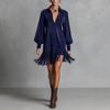 Hot sale in Europe and America, imitation suede V-neck lapel zipper fashionable hem fringed long-sleeved women