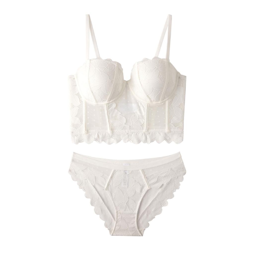 French Lace Fishbone Underwear Sexy Outer Corset Gathered Bra Big Chest Small Breast Bra Bra