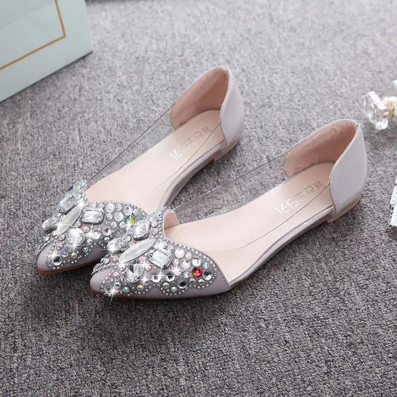 Fashion Women's Flat Shoes Pink Splicing Transparent With Crystals Discount Comfortable and Elegant Wholesale Low Price Ladies Footwear