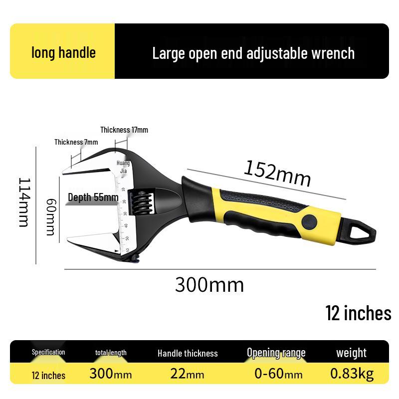 Large Opening Multifunctional Adjustable Wrench with Short Handle for Bathroom Use