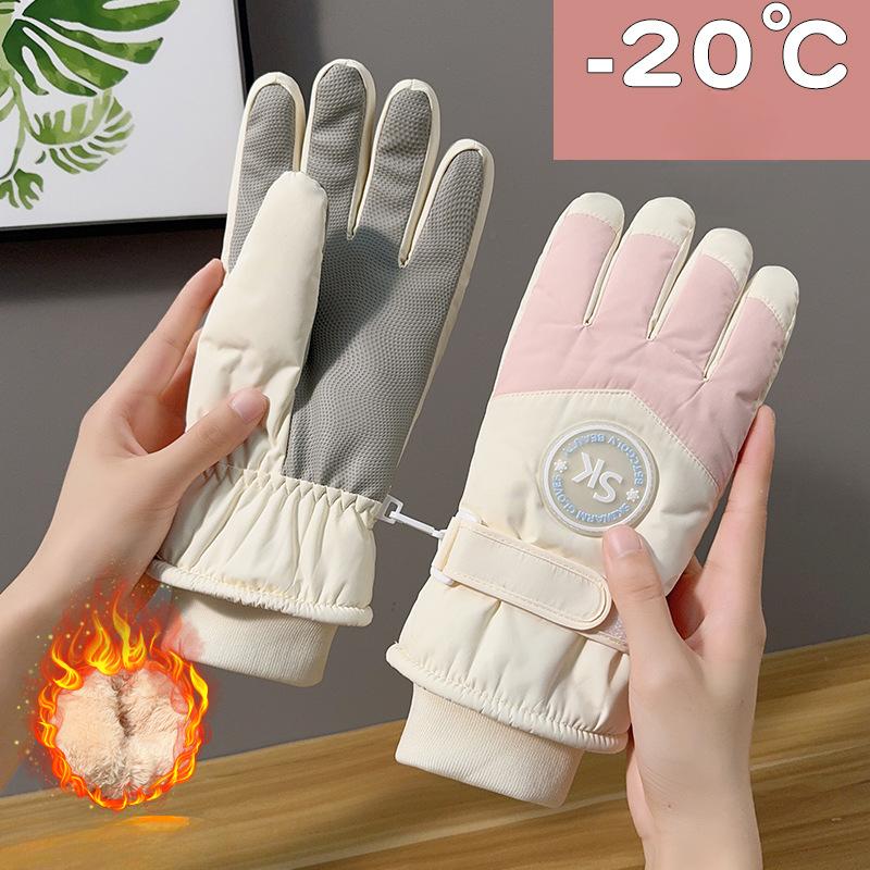 Autumn and Winter Ski Gloves  Outdoor Cycling and Snow Play with Fleece  Thickened Touch Screen Anti Slip Waterproof and Warm for Ladies