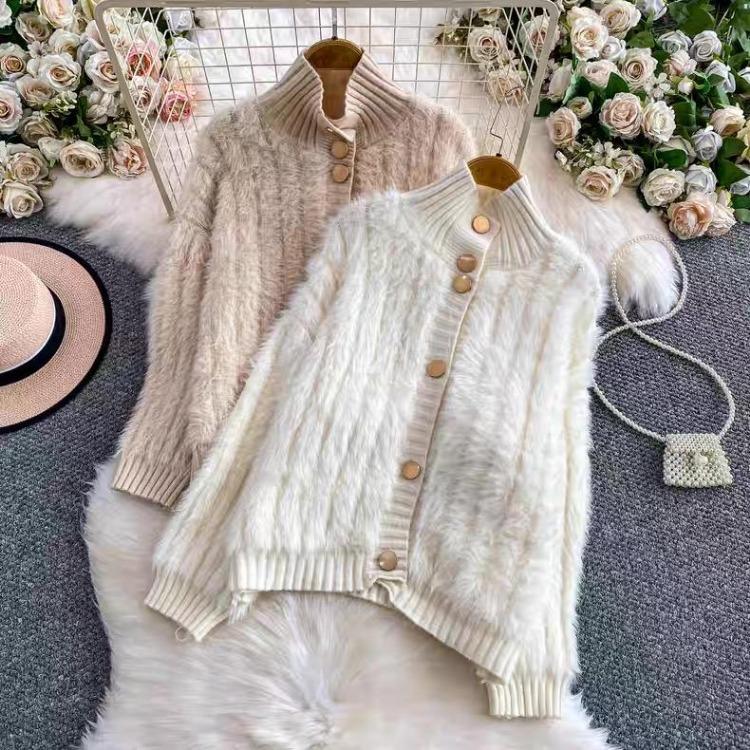 Winter Women Sweater Turtleneck Loose Cardigan Long Sleeve Single Breasted Jacket High End Temperament Coat