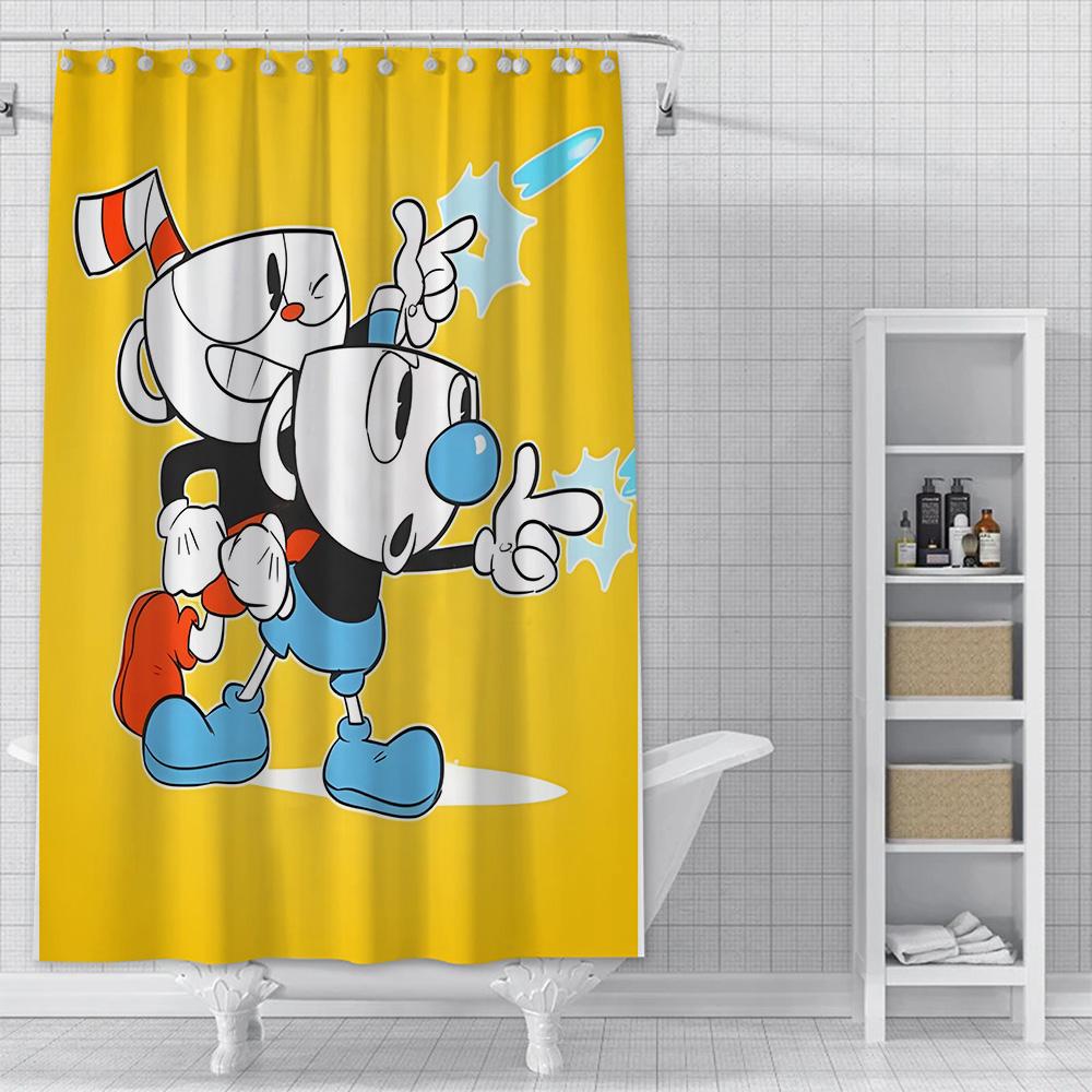 Tenda da Doccia Impermeabile Tessuto in Poliestere Pittura Colorata Tende da Bagno Tazza-Head Decorazione Bagno di Casa Tenda con Gancio