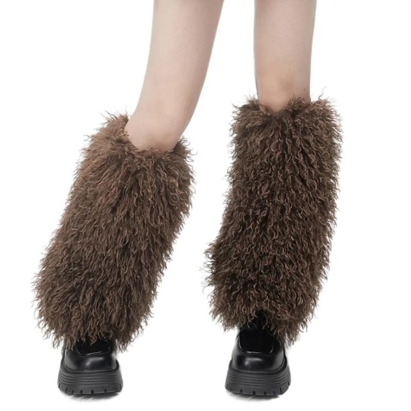 Solid Color Plush Leg Warmers for Women Fuzzy Furry Winter Warm Boot Toppers Leg Covers for Halloween Carnivals Costumes