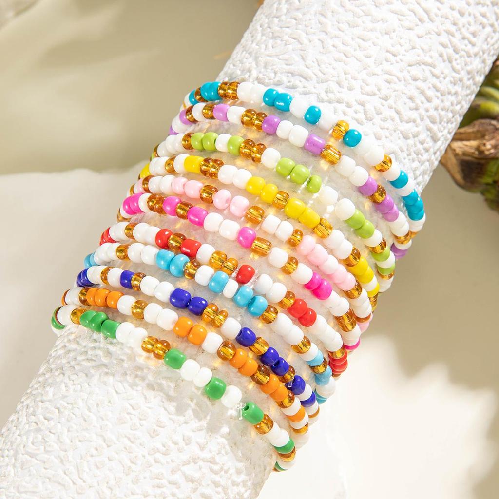 11PCS Boho Fashion Color Beads Bracelet Set Jewelry for Women Girls Beach Holiday Cute Fresh Handmade Bijoux