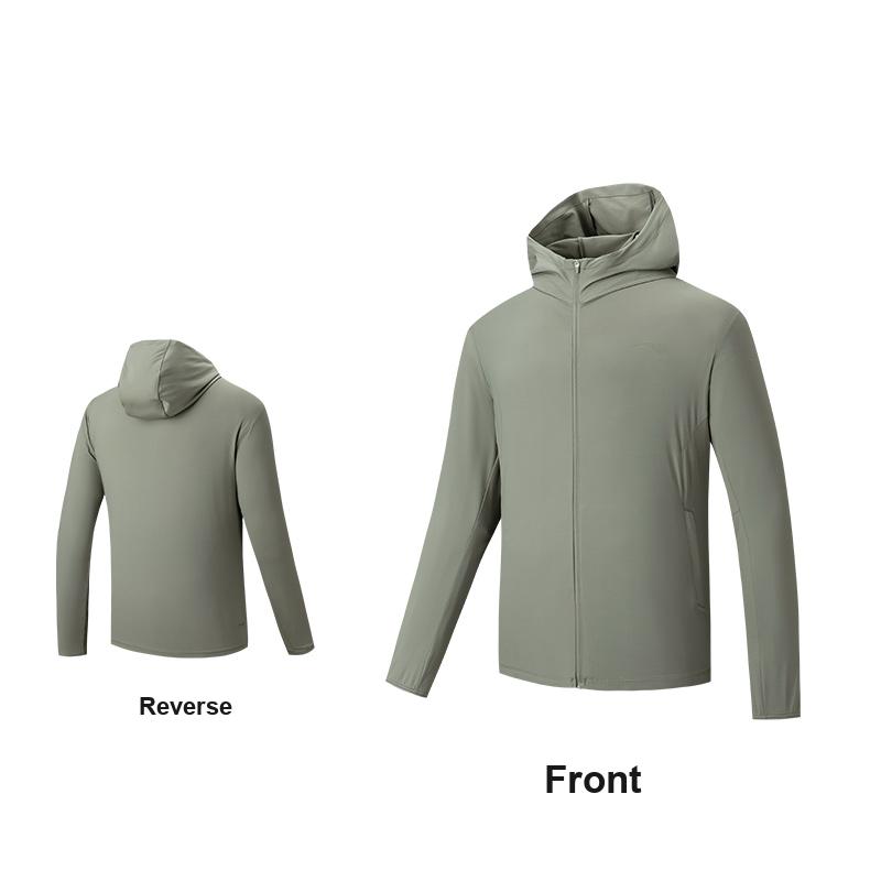 Anta Comfortable Versatile Simple Solid Color Hooded UV Protection Cooling Sunscreen Jacket Men Jackets Green 152527704-2