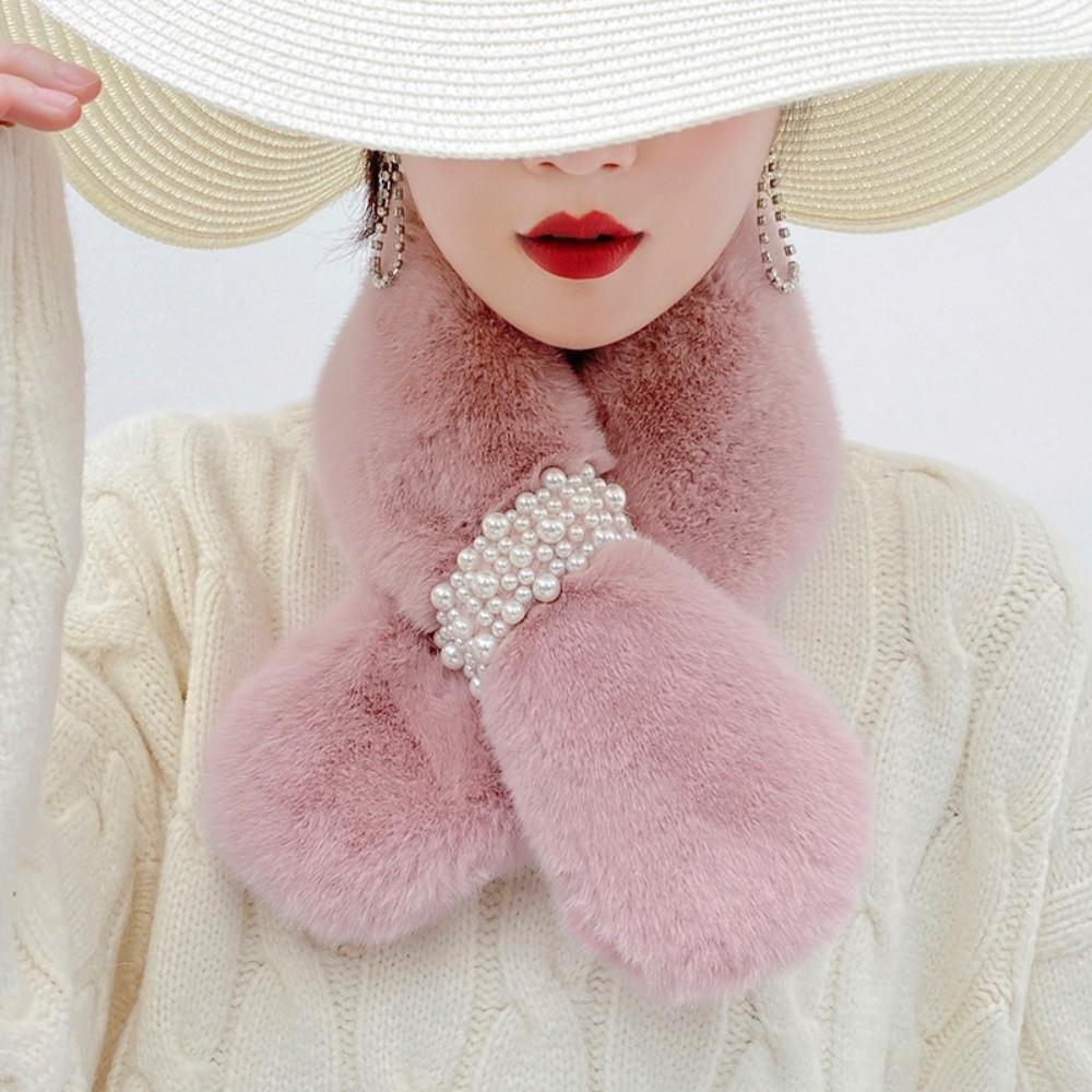 Pearl Decoration Neck Scarf Solid Color Neck Warmer High Quality Shawl  Winter