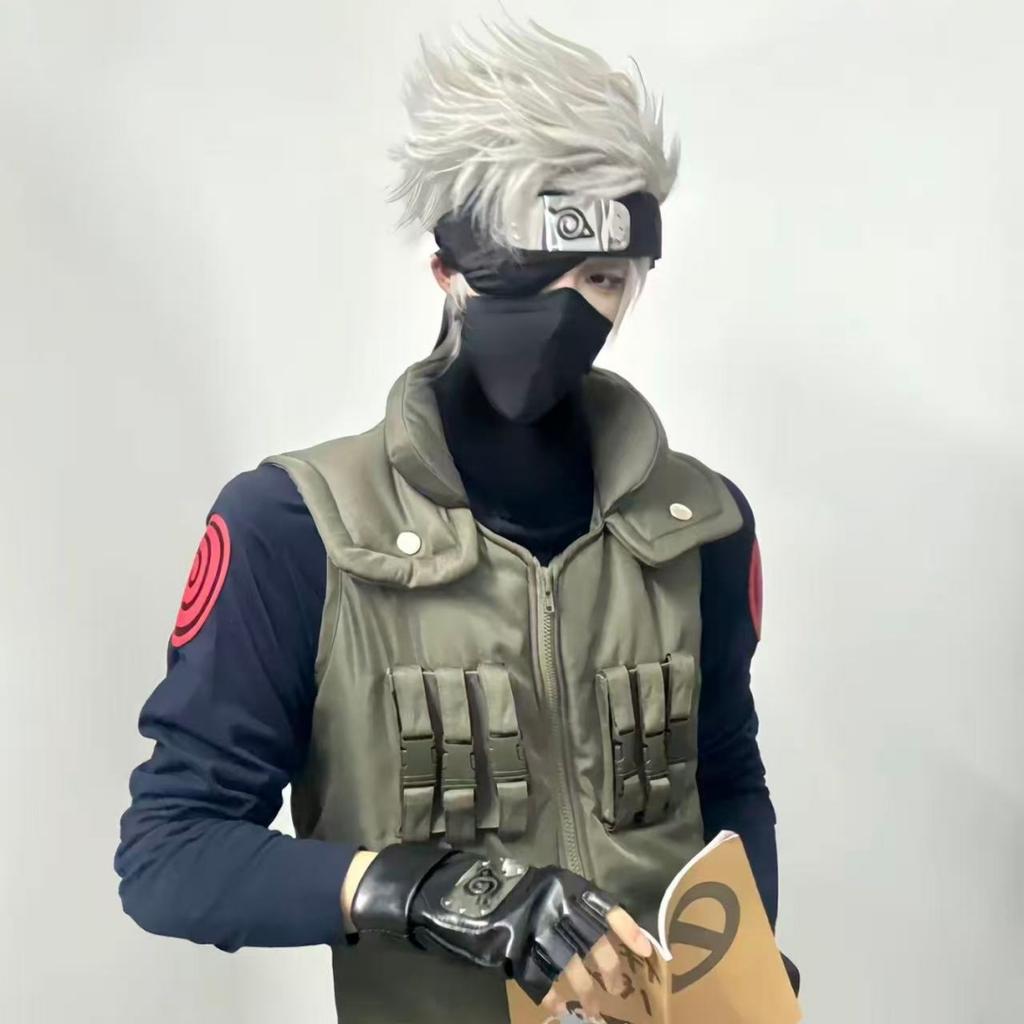 Anime Vierde Hokage Kakashi Hatake Cosplay Kostuum Voor Jonge Ninja, Inclusief Pruik.