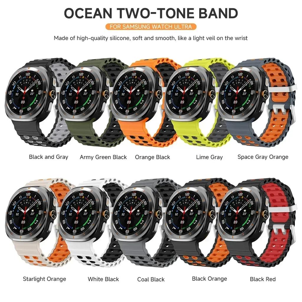 NEW Marine Silicone Strap For Samsung Watch 7 Ultra 47mm Bracelet No Gaps Sport Two-tone Band for Galaxy Ultra Watchband Straps