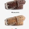 Women's Y2K Perforated Leather Belt with Double Row Rivets – Punk Niche Design for Versatile Jeans