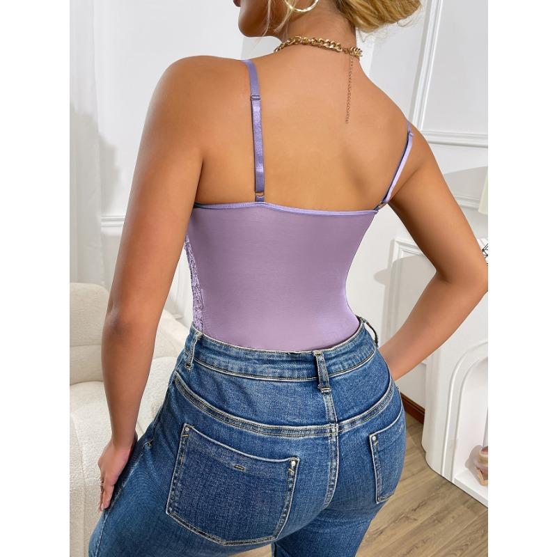 Body Sexy in Pizzo da Donna Scollo a V Design Cut-Out Leggero Traspirante Senza Imbottitura Perfetto per Pigiami o Abbigliamento Casual