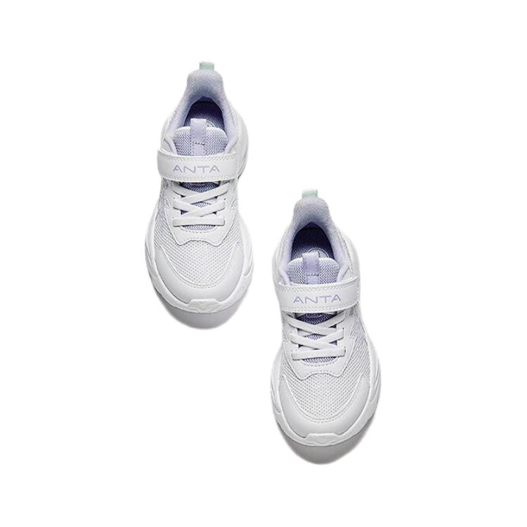 Anta Kids Casual Versatile Wear Resistant Breathable Low Top Running Shoes Kids Sneakers White Purple Green A22439905-1