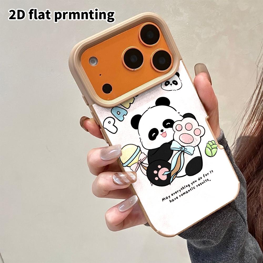 Phone Case: 2D Flat Lambskin Suitable for iPhone 18 17 16 15 14 13 Pro Film Protective Case, Holding a Lollipop Panda, Christmas and Halloween Gift