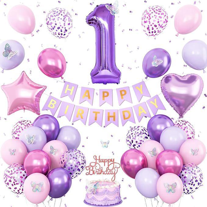 

1-Year-Old Baby Purple Birthday Balloon Set 32-Inch Aluminum Film Digital Colorful Butterfly Birthday Set Decoration 1 year old