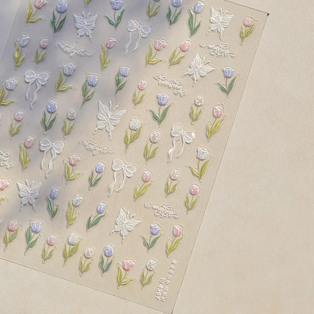 Charming Petal Flower Colorful Wildflowers Daisy Leaves 5D Relief Self Adhesive Nail Art Sticker Decoration Manicure Decal DIY