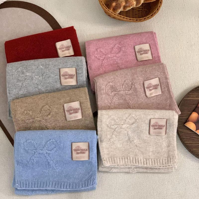 Scarf women's autumn and winter new versatile thickened warm bow scarf wool knitted scarf