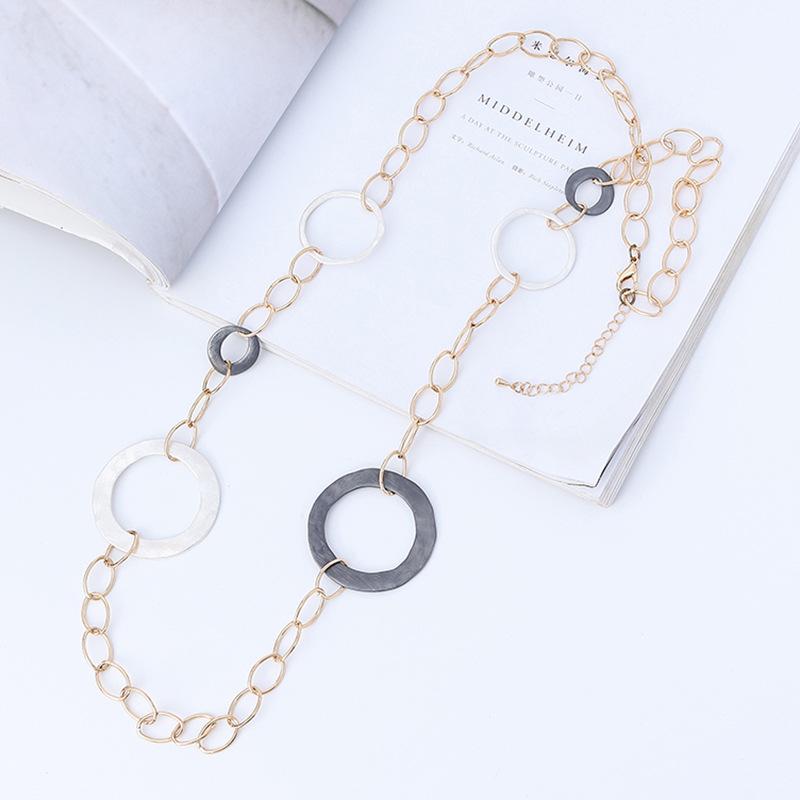 Women S Sweater Chain Fashion Exaggerated Versatile Geometric Metal Brushed Long Necklace