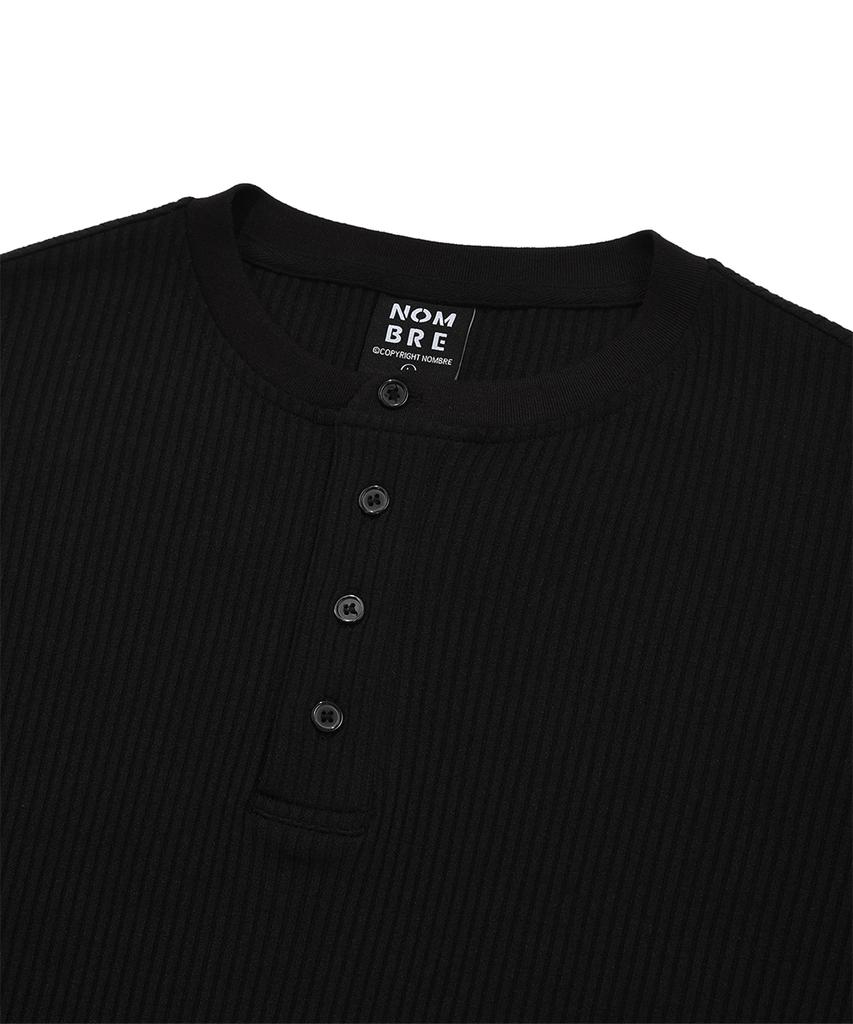 Nombeule Premium Muscle Fit Henley Neck Half T-Shirt [Black]