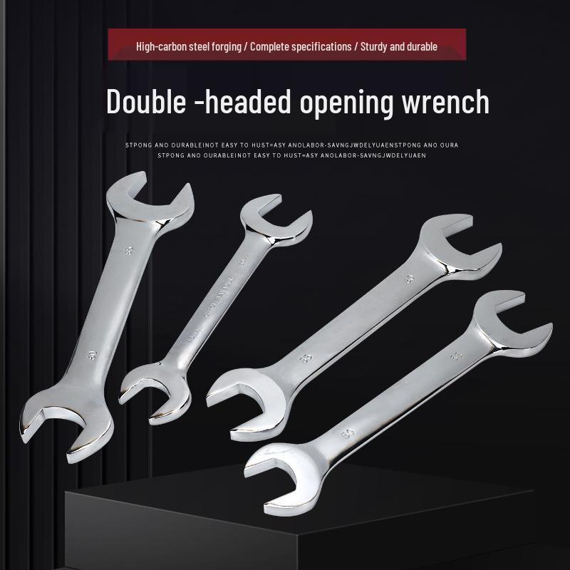 Double-Headed Open-End Wrench Set: Sizes 6-7, 8-10, 12-14, 14-17, 19-22.