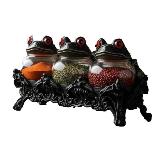 Hexenhafte Zaubertrank Gewürzgläser mit handgefertigten magischen Froschdeckeln Rote Augen Gotische Apothekerflaschen für Kräuter Tees Salz Pfeffer Rustikale Küchendekoration