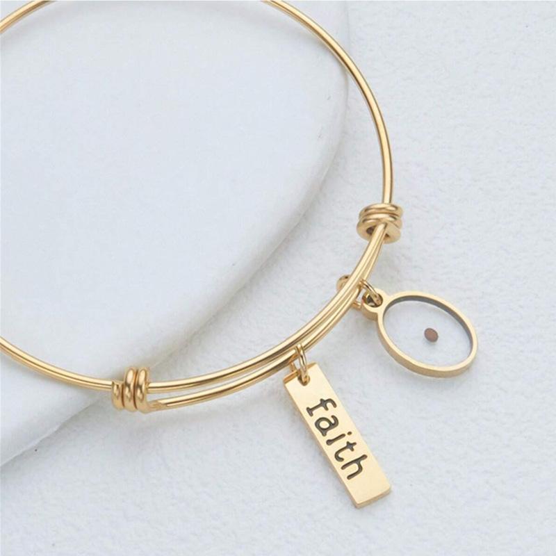 Belief Elliptical Stainless Steel Adjustable Stretch Bracelet Mustard Seed Necklace Decoration