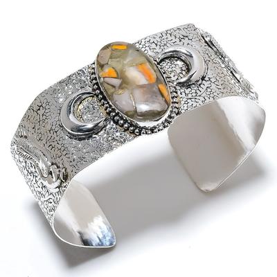 Natural Bumblebee Jasper Gemstone 925 Sterling Silver Cuff Bangle Adj. v1L83