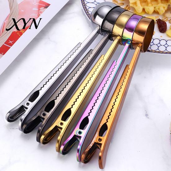 Integrated Spoon And Sealing Clip 2 in 1 Bag Clip, Stainless Steel Measuring Powder Scoop, Multifunctional Sealer for Milk Coffee, Airtight