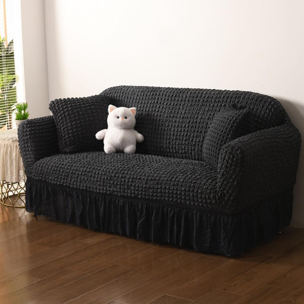 Thick Elastic Bubble Gauze Sofa Cover with Lace Full Wrap Slip Proof for Chaise Lounge Sectional Sofa