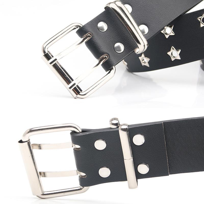 Punk Style Womens Leather Belt With Eyelet Detailing And Classic Pin Closure