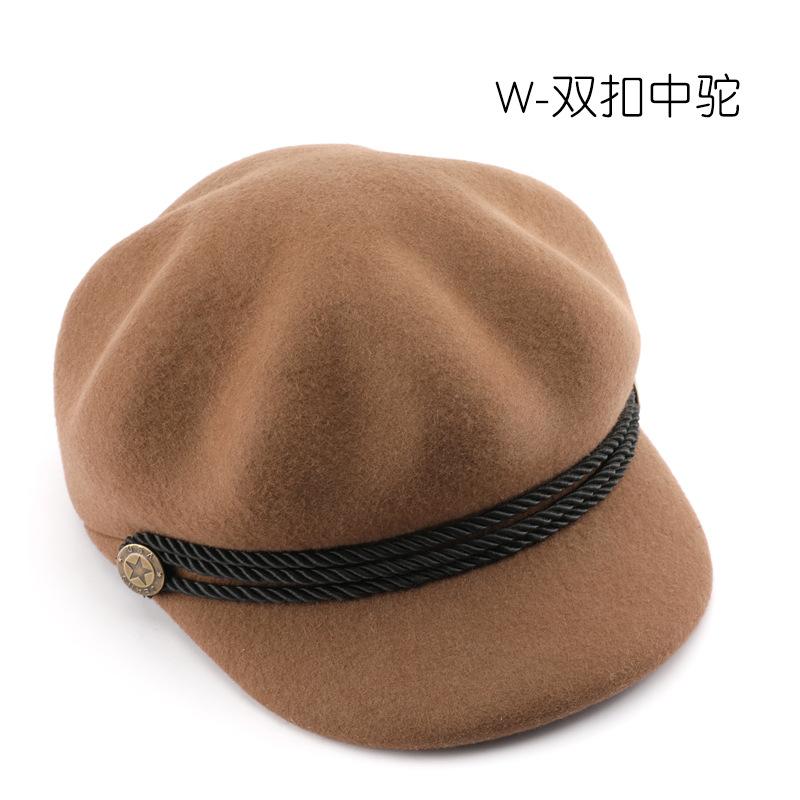 

Beret autumn and winter solid color wool octagonal hat outdoor travel sports sun hat