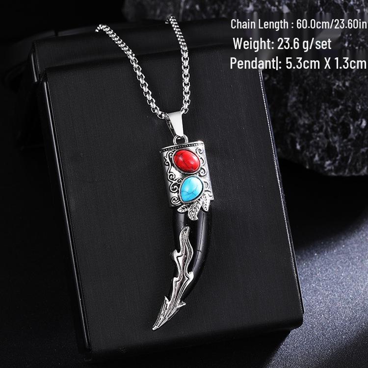 Herren Retro Wolfszahn Anhänger Halskette - Edelstahl Hip Hop Pullover Kette