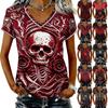 Women's Casual V Neck Short Sleeve T-Shirt Halloween Print Pullover Top