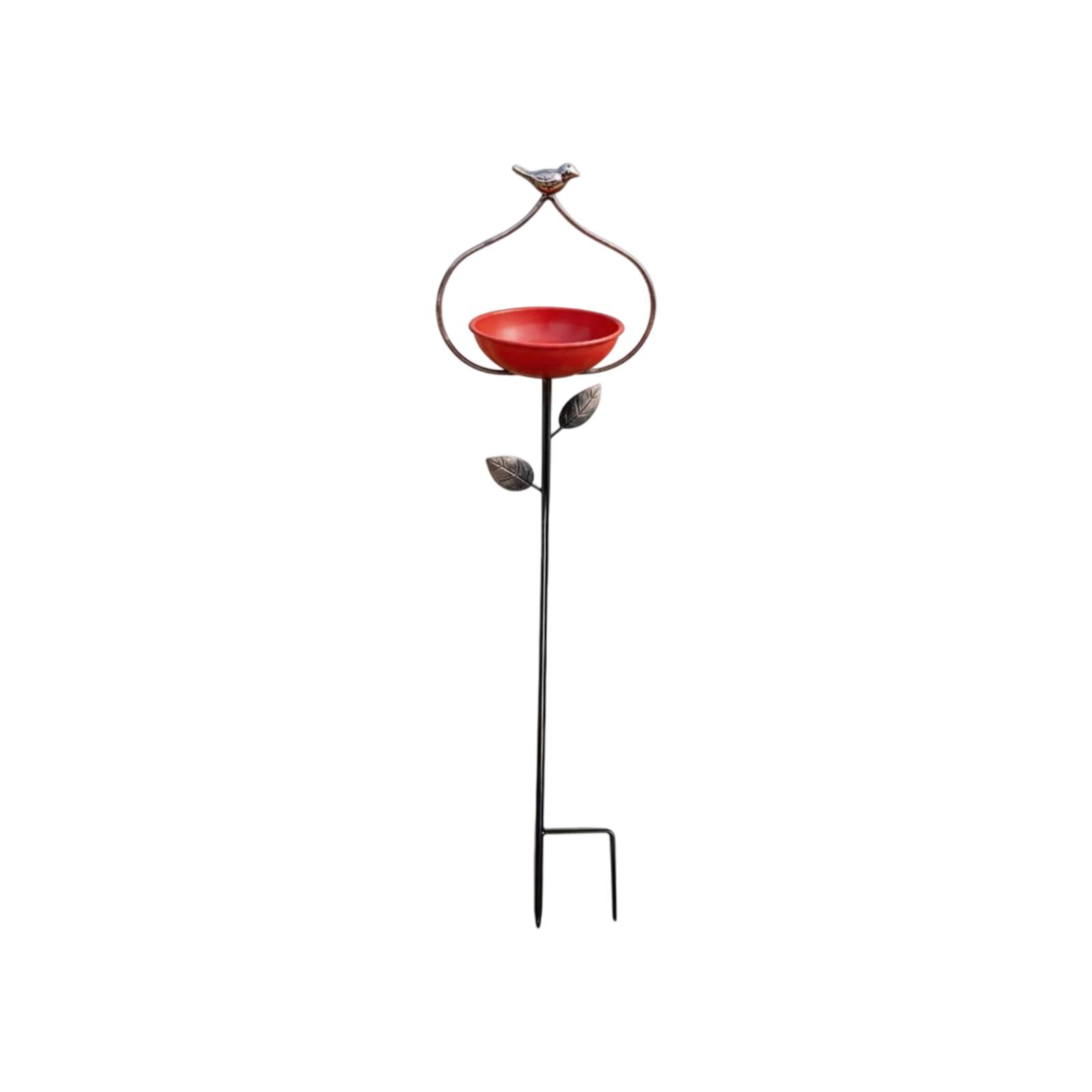

Outdoor Metal Bird Feeder and Water Bowl Garden Stake Decorative Iron Art Bird Bath for Yard Patio Lawn Landscape Ornament One Size красный