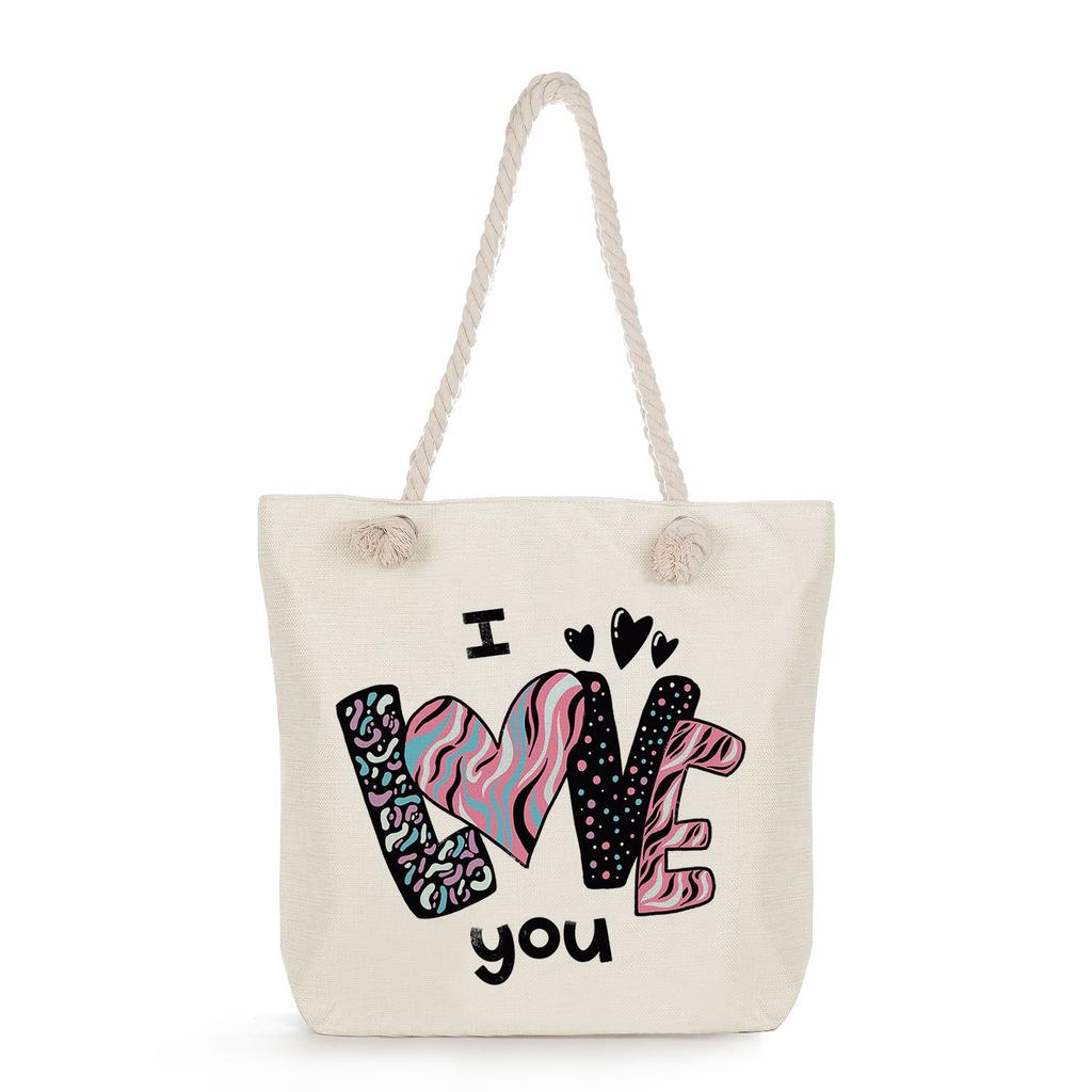 Leopard Print Letters Print Thick Rope Single-shoulder Beach Bag 7295