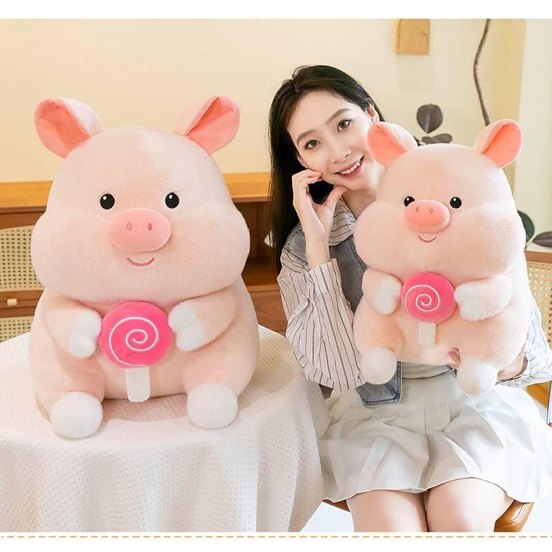 Adorable Plush Pig Doll Soft Stuffed Animal Creative Lollipop Pig Toy Gift Idea