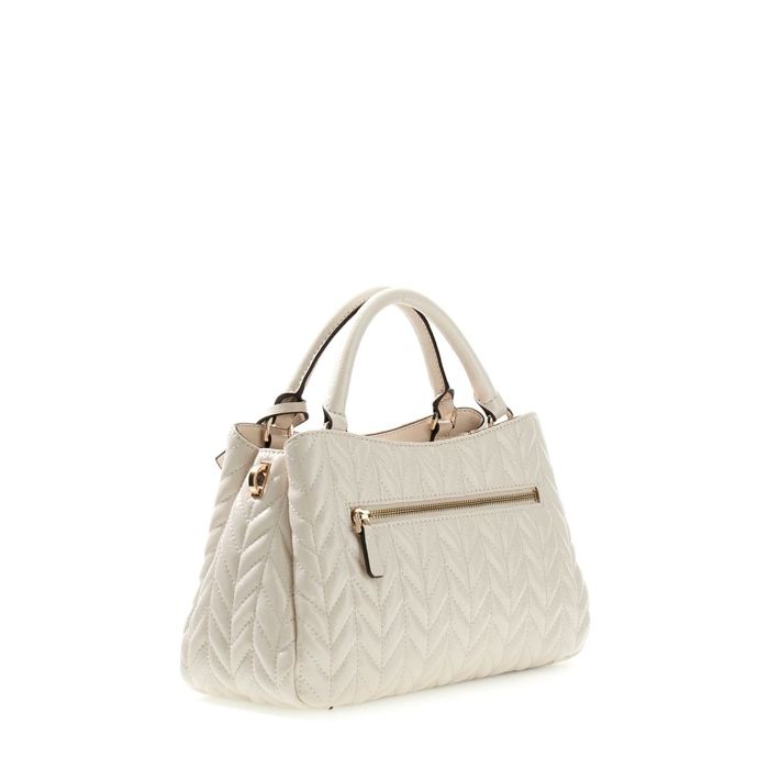 GUESS Sac à main crème pour femme - Cheryl Triple Compartment Satchel Stone 338815