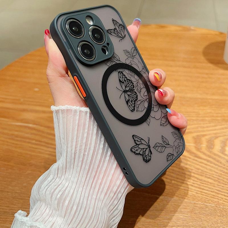 Butterfly Pattern For Magsafe Wireless Charging Case For iPhone 17 16 14 15 Pro Max 13 12 Pro Max Shockproof Matte Phone Cover