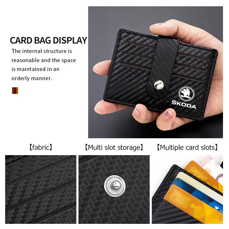 Car Carbon Fiber RFID Card Holder Card Case Wallet Storage Accessories For Skoda Fabia 1 2 Octavia a7 RS Superb Rapid Yeti Karoq fsvr64