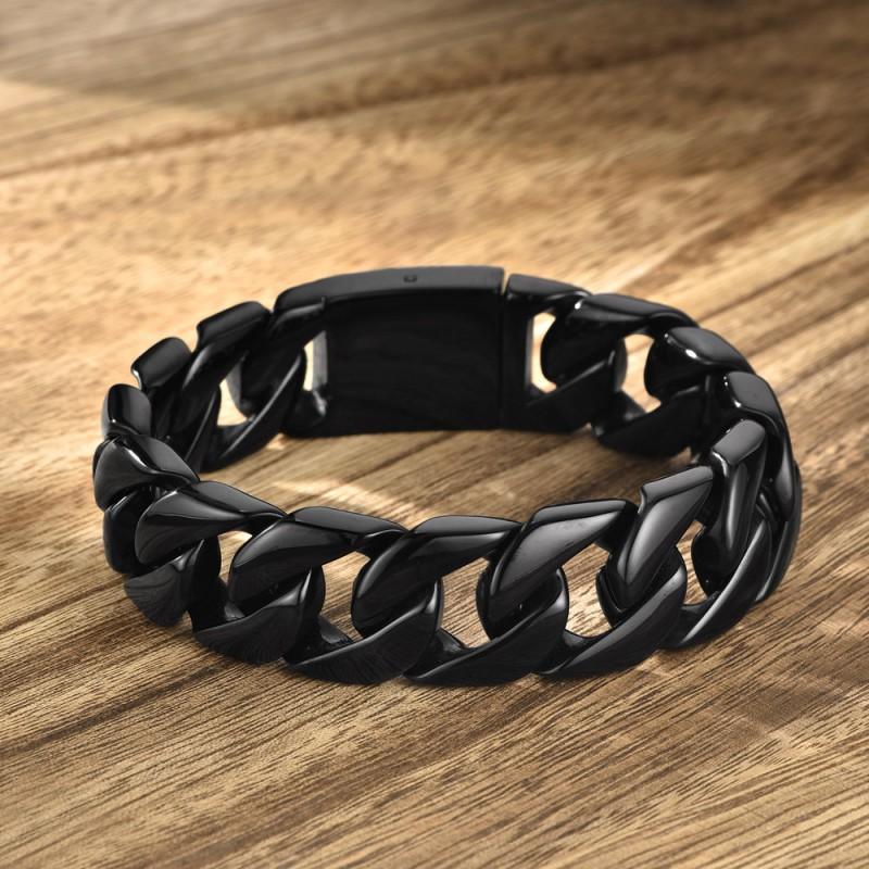 Stainless Steel Cuban Link Bracelet 20mm Vacuum Plated Hip Hop Mens Jewelry Geometric Chain Daily Wear