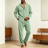 Men's Corduroy Pajama Set with Casual Long Sleeve Button Front Lapel Collar Shirt and Loose Fit Pajama Pants