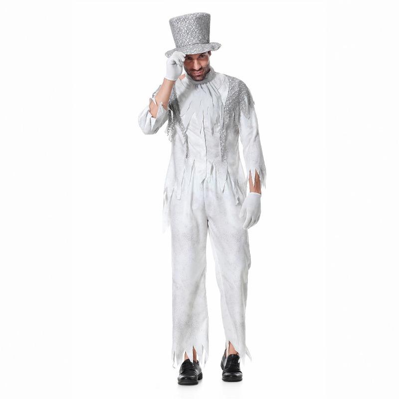 Halloween, Ghost Groom Adult Men's Zombie Vampire White Suit Party Stage Costume